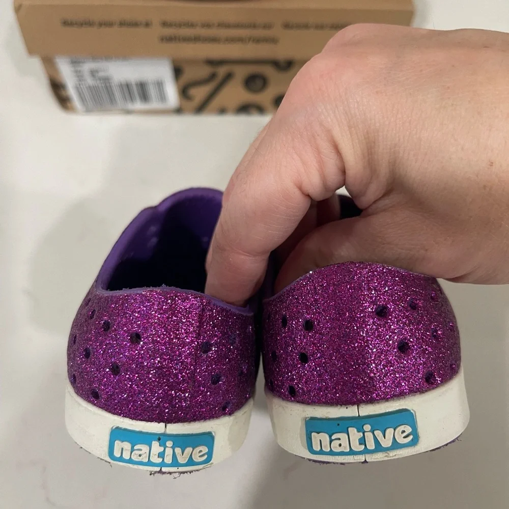 Native Kids Glittery Purple and Pink Slip-On Sneakers - Picture 2 of 3
